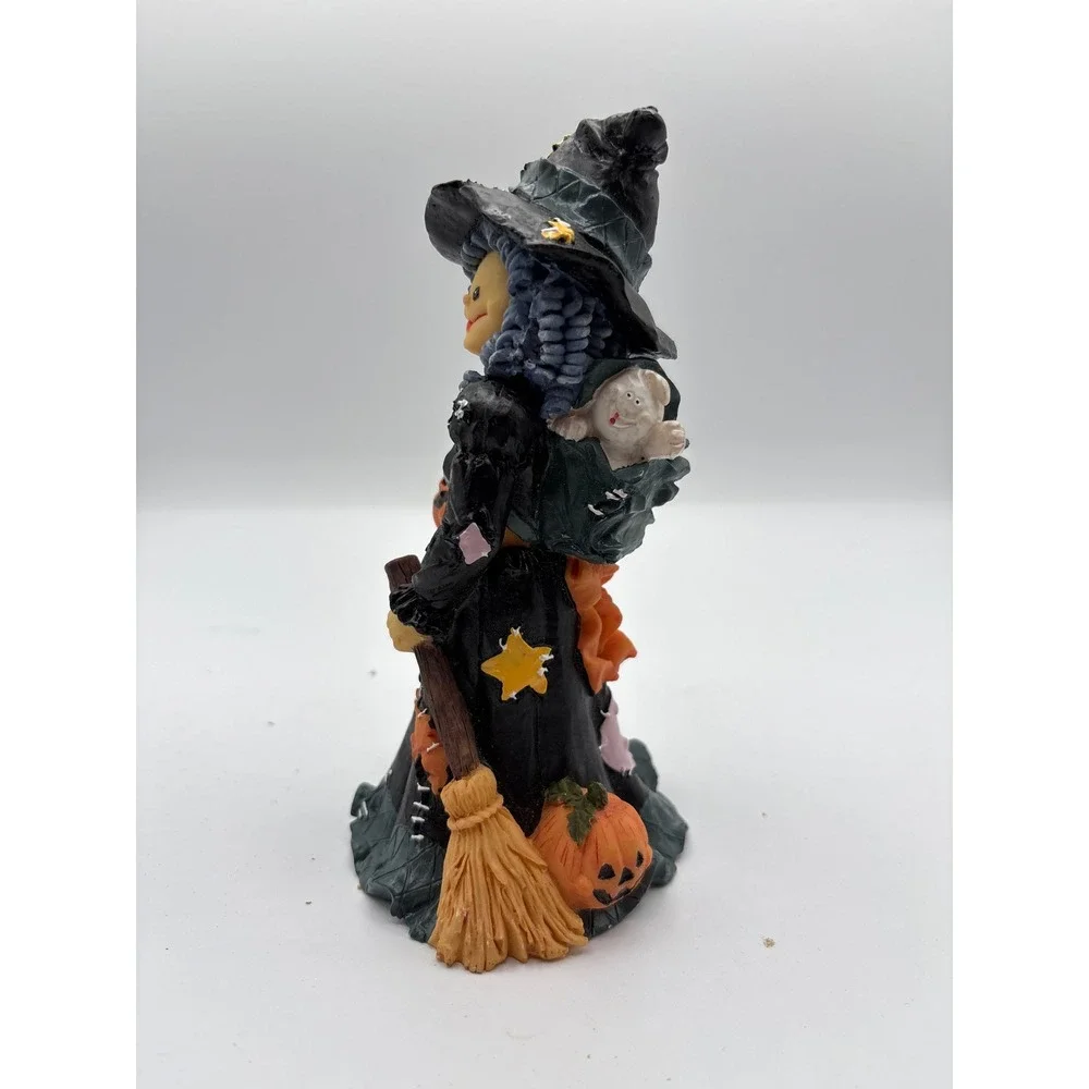 Halloween Witch Figurine Holding Pumpkin‎ Statue Broom Decor